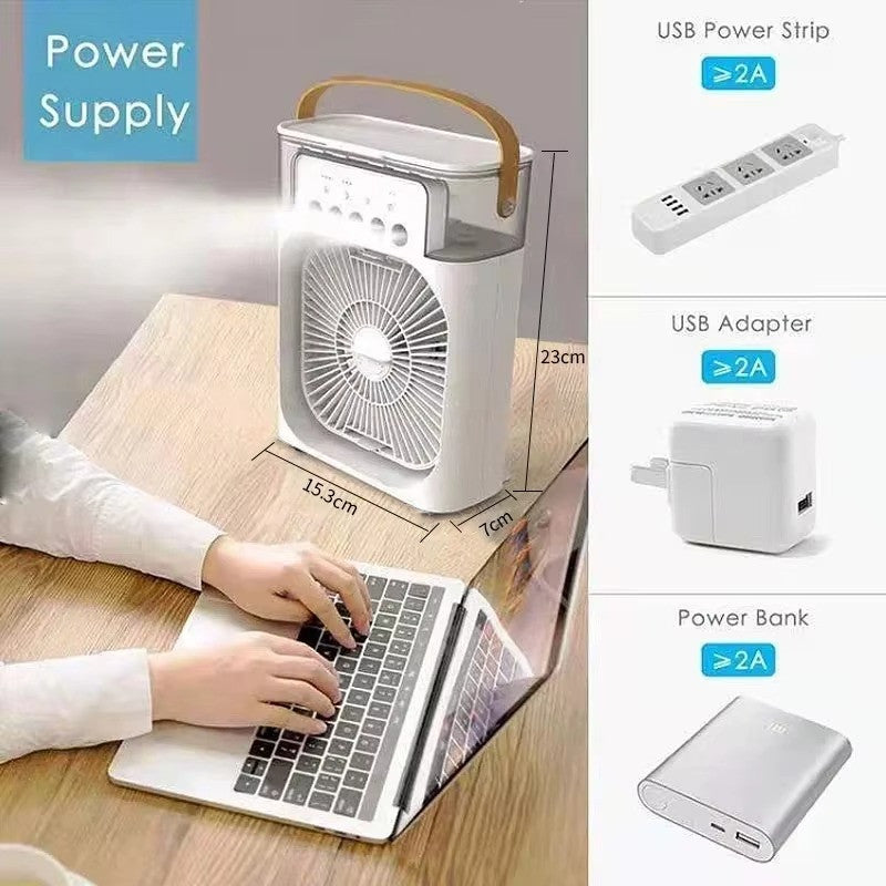 3 In 1 Portable Mini Fan AIr Conditioner With LED Night Light