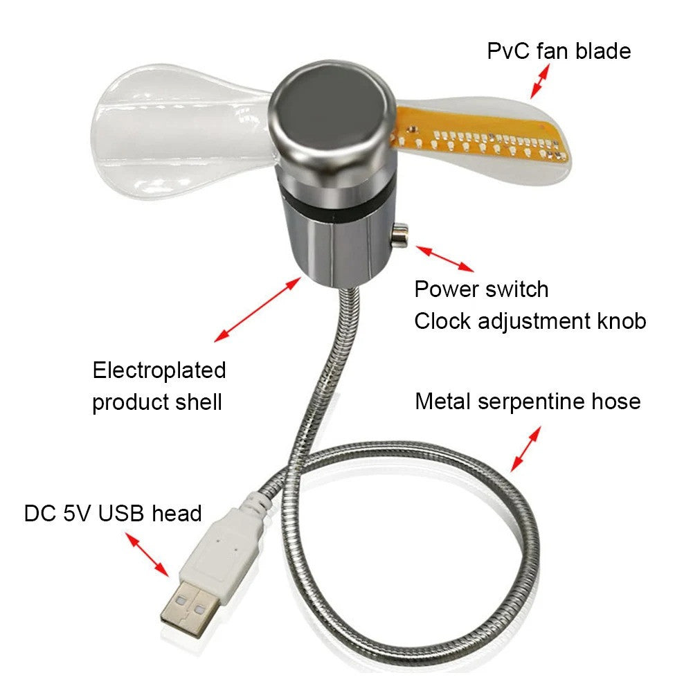 USB Clock Fan with Real Time Clock & Temperature Display Function