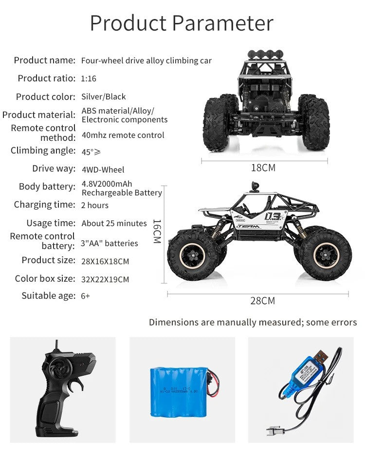 RC Cars Remote Control Car 1:16 Off Road Truck Metal Shell LED Headlights