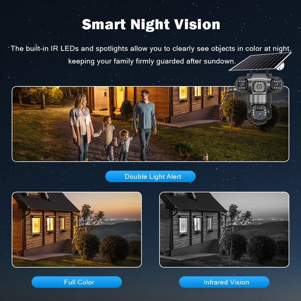 Outdoor Solar 4G IP Camera 12MP 6K Triple Lenses