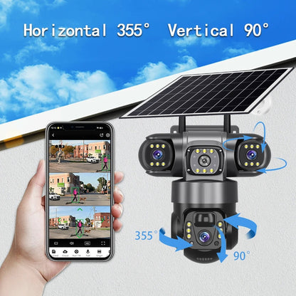 Outdoor Solar 4G IP Camera 12MP 6K Triple Lenses