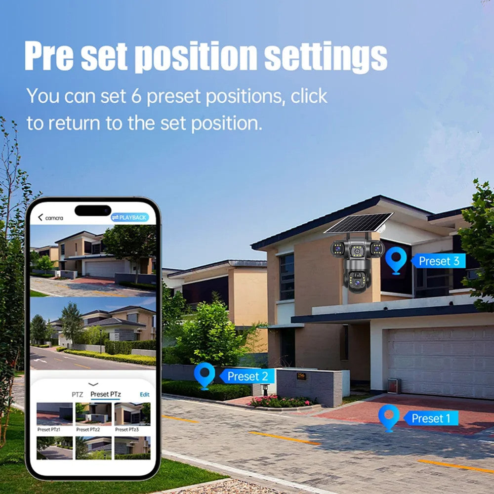 Outdoor Solar 4G IP Camera 12MP 6K Triple Lenses