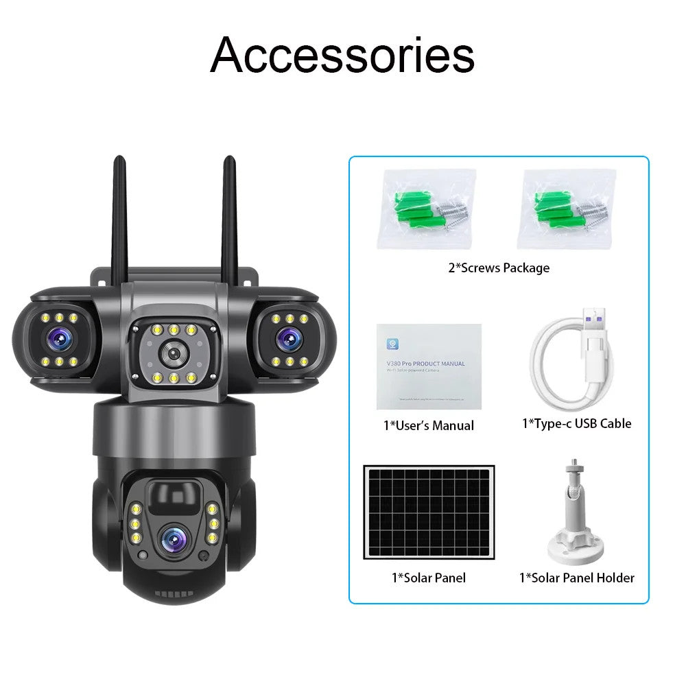 Outdoor Solar 4G IP Camera 12MP 6K Triple Lenses