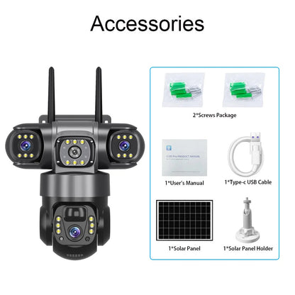 Outdoor Solar 4G IP Camera 12MP 6K Triple Lenses