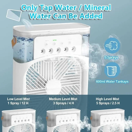 3 In 1 Portable Mini Fan AIr Conditioner With LED Night Light