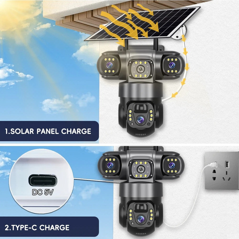 Outdoor Solar 4G IP Camera 12MP 6K Triple Lenses