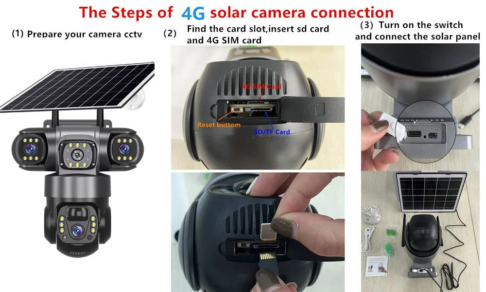 Outdoor Solar 4G IP Camera 12MP 6K Triple Lenses