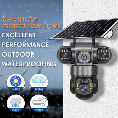 Outdoor Solar 4G IP Camera 12MP 6K Triple Lenses
