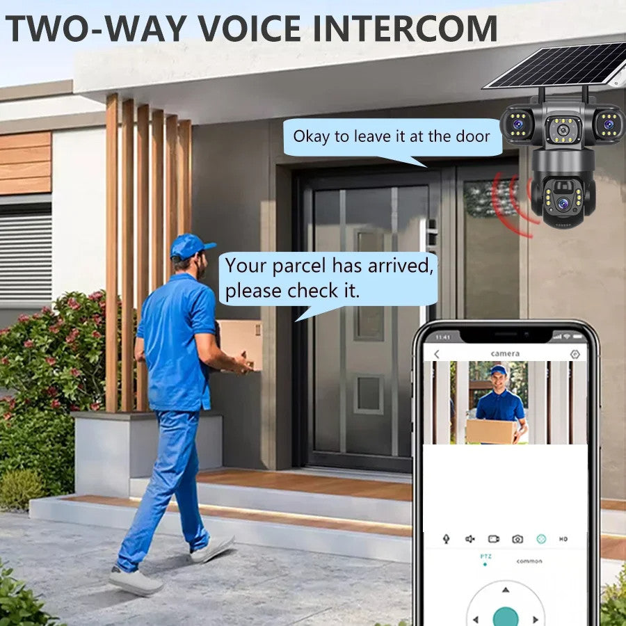 Outdoor Solar 4G IP Camera 12MP 6K Triple Lenses