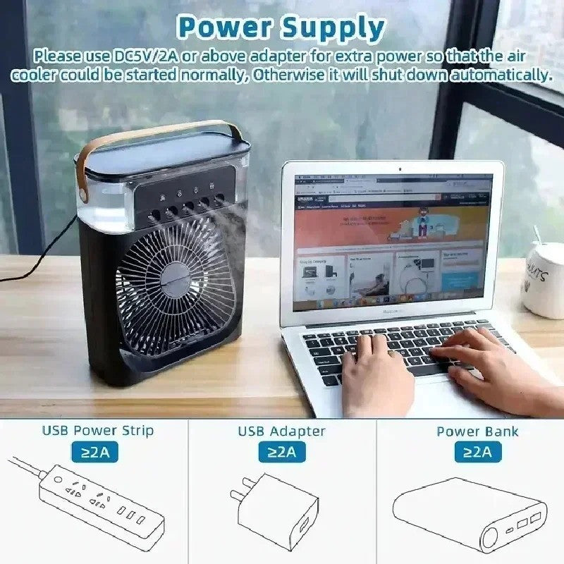 3 In 1 Portable Mini Fan AIr Conditioner With LED Night Light