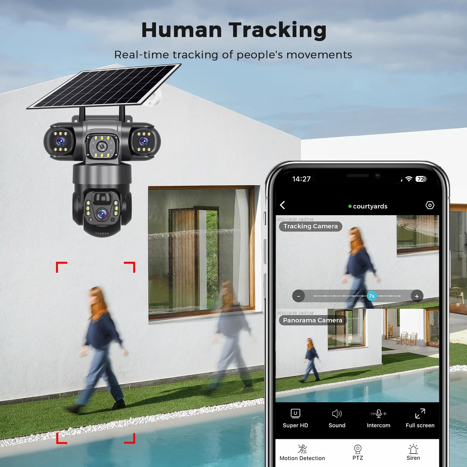 Outdoor Solar 4G IP Camera 12MP 6K Triple Lenses