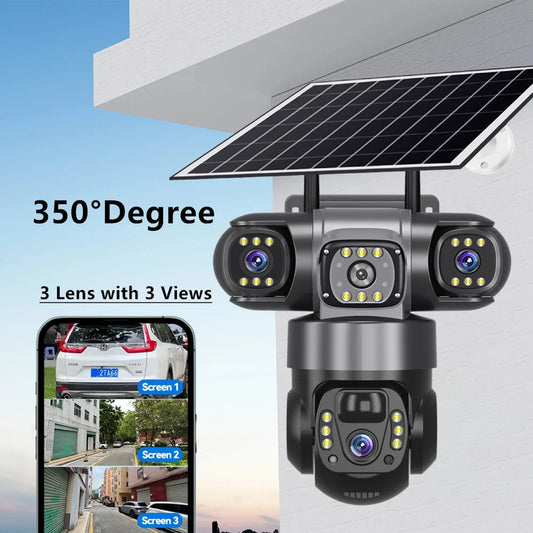 Outdoor Solar 4G IP Camera 12MP 6K Triple Lenses