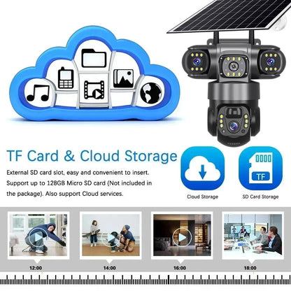Outdoor Solar 4G IP Camera 12MP 6K Triple Lenses