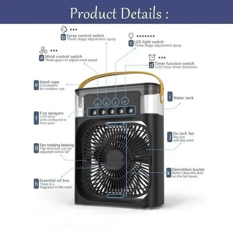 3 In 1 Portable Mini Fan AIr Conditioner With LED Night Light